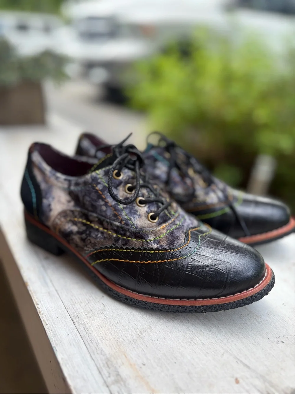L’Artiste - Spring Step Leather Oxford Shoes Floral Rainbow Stitch – Sz. 37